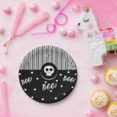 ハロウィン ファンシー ブー スカル ブラック＆ホワイト パーティー ペーパープレート (パーティー)