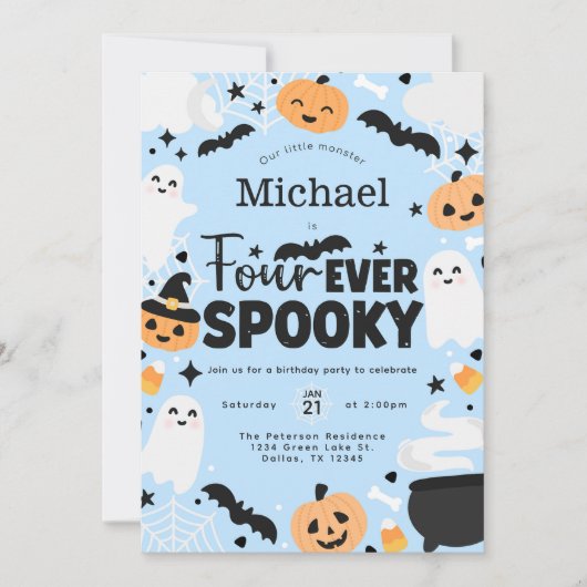 ハロウィン フォーエバー スプーキー 4歳の誕生日パーティー 招待状 (正面)
