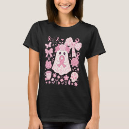 ハロウィン フラワー ゴースト ピンクリボン 乳がん Tシャツ