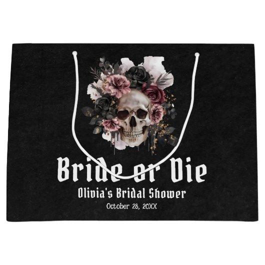 ハロウィン フローラル スカル ブライド・オア・ダイ ブライズシャワー ラージペーパーバッグ (正面)
