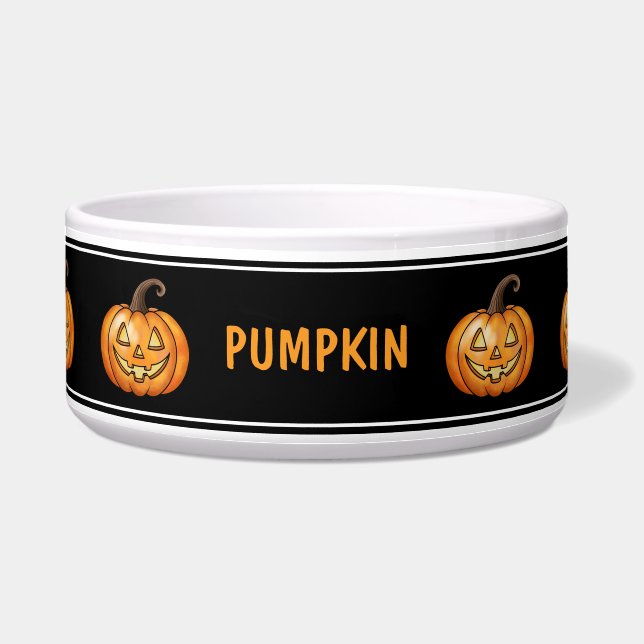 ハロウィン ブラックの顔と名前のかわいいカボチャ ボウル (正面)