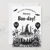 ハロウィン ブラックアンドホワイト スプーキーバースデーパーティー 招待状 (正面)