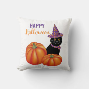 ハロウィン ブラックキャットとカボチャの装飾 クッション