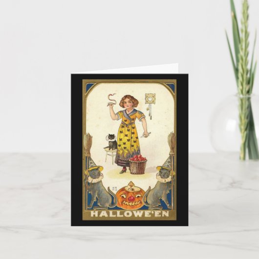 ハロウィン ブラックキャット どんぐり かぼちゃ 魔女 ビンテージ カード (正面)