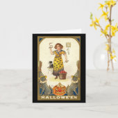 ハロウィン ブラックキャット どんぐり かぼちゃ 魔女 ビンテージ カード (黄色い花)