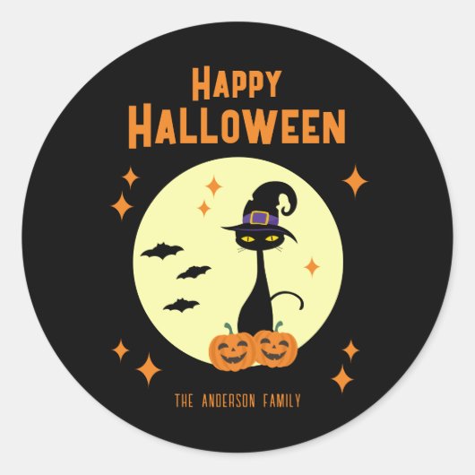 ハロウィン ブラックキャット オーダーメイド ラウンドシール (正面)