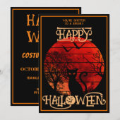 ハロウィン ブラックキャット コスチューム パーティー 招待状 (正面/裏面)