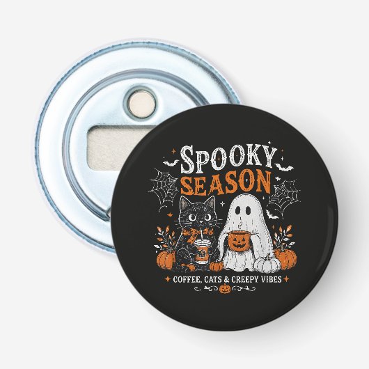 ハロウィン ブラックキャット ゴースト コーヒー好き 楽しいデザイン 栓抜き (正面)