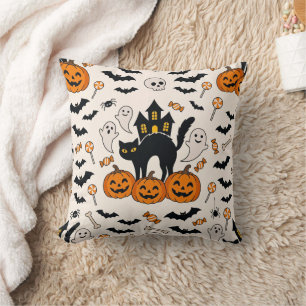 ハロウィン ブラックキャット & パンプキン へんてこハウス クッション