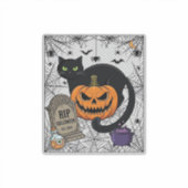 ハロウィン ブラックキャット パンプキン 墓石 大鍋 RIP シール (正面)