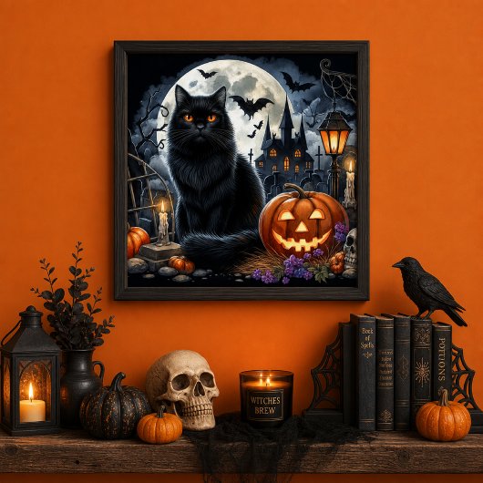 ハロウィン ブラックキャット 飾り ホーム ポスター
