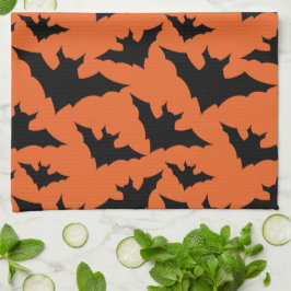 ハロウィン ブラックバット オレンジ かっこいい スプーキー デザイン キッチンタオル