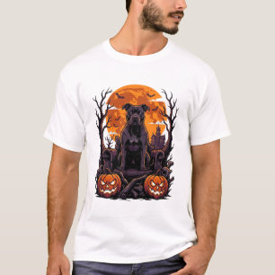ハロウィン ブラックピットブル王座 パンプキン満月_ Tシャツ
