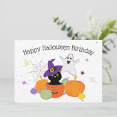 ハロウィン ブラック かわいい猫とカボチャ 招待状 (スタンド正面)