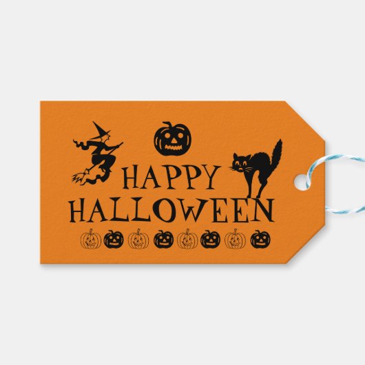 ハロウィン ブラック&オレンジの不気味なギフト ギフトタグ (正面(横))