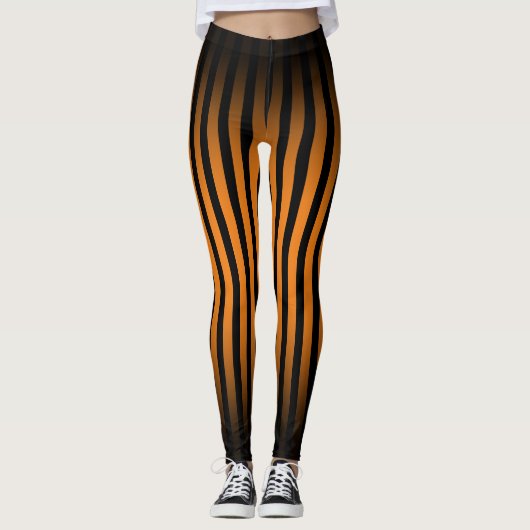 ハロウィン ブラック オレンジ 縦縞グラデーション レギンス (正面)
