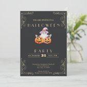 ハロウィン ブラック&ゴールドの幽霊 チョークボード 招待状 (スタンド正面)