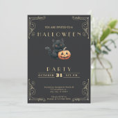 ハロウィン ブラック＆ゴールド 黒猫 チョークボード 招待状 (スタンド正面)