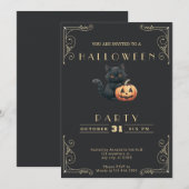 ハロウィン ブラック＆ゴールド 黒猫 チョークボード 招待状 (正面/裏面)