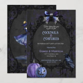 ハロウィン ブラック パープル レイヴン スケルトン スプーキー 招待状 (正面/裏面)