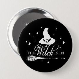 ハロウィン ブラック&ホワイト ボタン ピン 「The Witch Is In」