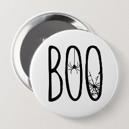 ハロウィン ブラック&ホワイト BOO クモ&クモの巣 缶バッジ