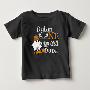 ハロウィン ブラック ワン スプーキーデュード 1歳の誕生日 ベビーTシャツ