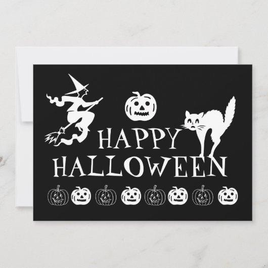 ハロウィン ブラック 白 かわいい 怖い 招待状 (正面)