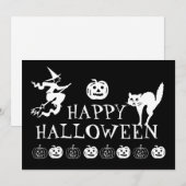 ハロウィン ブラック 白 かわいい 怖い 招待状 (正面/裏面)