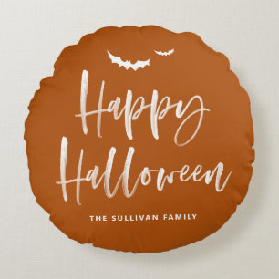 ハロウィン ブラッシュレタリング バーントオレンジ ラウンドクッション