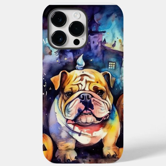 ハロウィン・ブルドッグとかぼちゃの怖いデザイン Case-Mate iPhoneケース (裏面)