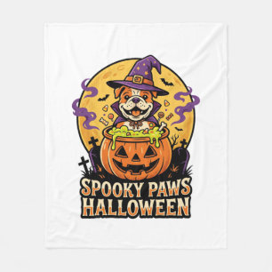 ハロウィン・ブルドッグ・パンプキンナイト フリースブランケット