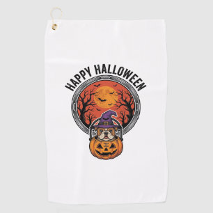 ハロウィン ブルドッグ 魔女 かぼちゃ ヴィンテージTシャツ ゴルフタオル