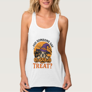 ハロウィン・ブルドッグ・魔女・犬のおやつ・ヴィンテージTシャツ タンクトップ