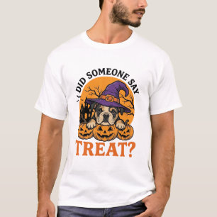 ハロウィン・ブルドッグ・魔女・犬のおやつ・ヴィンテージTシャツ Tシャツ