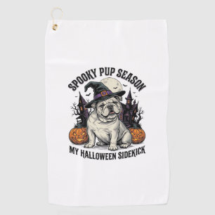 ハロウィン ブルドッグ Tシャツ かわいい 魔女 犬 ヴィンテージ グラフィック ゴルフタオル