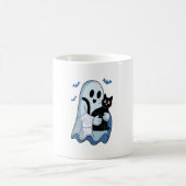 ハロウィン ブルー デニム 幽霊と猫 コーヒーマグカップ (中央)