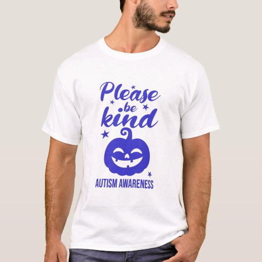 ハロウィン ブルー パンプキン 自閉症啓発 Tシャツ (正面)