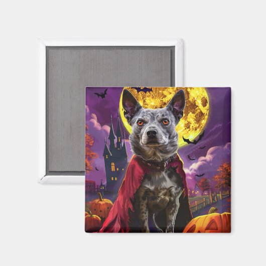 ハロウィン ブルー・ヒーラー 犬 かぼちゃ 怖い マグネット (正面/裏面)