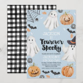 ハロウィン ブルー フォーエバー スプーキー 4歳の誕生日 招待状 (正面/裏面)