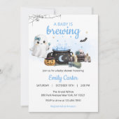 ハロウィン ブルー ベビーシャワー Baby Is Brewing Halloween Blue B 招待状 (正面)