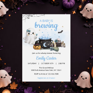 ハロウィン ブルー ベビーシャワー Baby Is Brewing Halloween Blue B 招待状