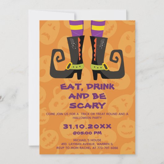 ハロウィン・ブロックパーティでお菓子を食べたり飲んだりして恐怖を楽しもう 招待状 (正面)