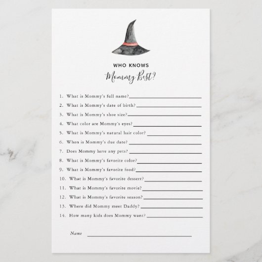 ハロウィン ベイビー シャワー ゲーム ウィッチ フー ノウズ マミー チラシ (正面)
