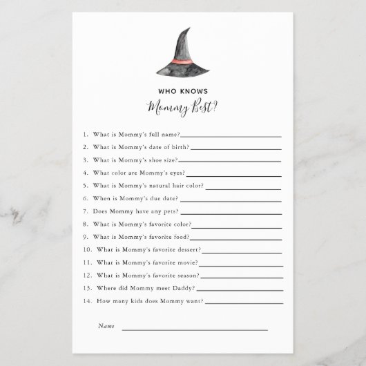 ハロウィン ベイビー シャワー ゲーム ウィッチ フー ノウズ マミー チラシ (正面)