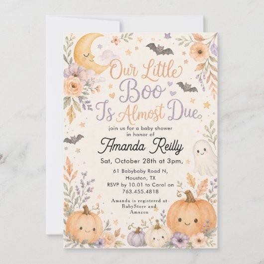 ハロウィン・ベビーシャワーお楽しみはもうすぐ Little Boo 招待状 (正面)