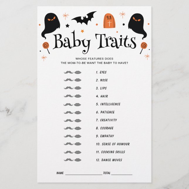 ハロウィン・ベビーシャワーゲーム ベビーの特徴 (正面)