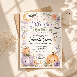 ハロウィン・ベビーシャワー おたんじょうびおめでとう Little Boo Is On The Wa 招待状