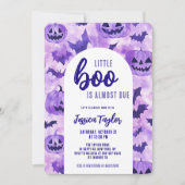 ハロウィン・ベビーシャワー おばけの紫色のかぼちゃコウモリ 招待状 (正面)