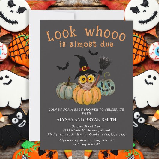 ハロウィン・ベビーシャワー「もうすぐ生まれるよ Owl Look Whooo」 招待状